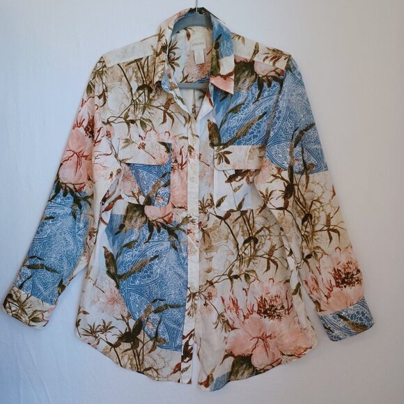 Chicos Floral Shirt Blouse Long Sleeve Button Down Womens Large Chicos size 2 - Picture 6 of 12